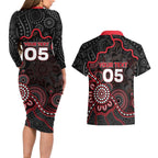 Custom Saints Football Couples Matching Long Sleeve Bodycon Dress and Hawaiian Shirt Aboriginal Dot Art Pattern