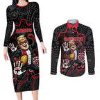Custom Saints Football Couples Matching Long Sleeve Bodycon Dress and Long Sleeve Button Shirt Aboriginal Dot Art Pattern