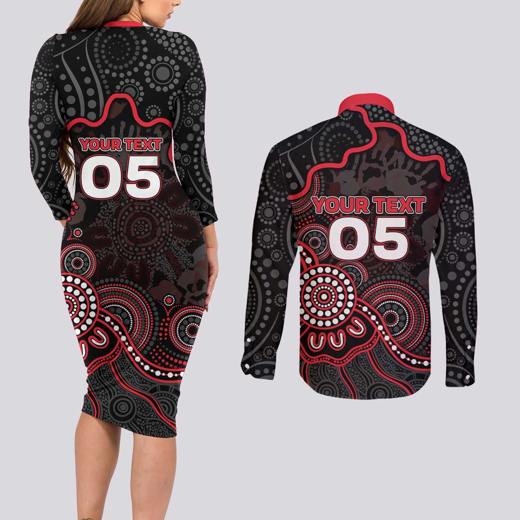 Custom Saints Football Couples Matching Long Sleeve Bodycon Dress and Long Sleeve Button Shirt Aboriginal Dot Art Pattern