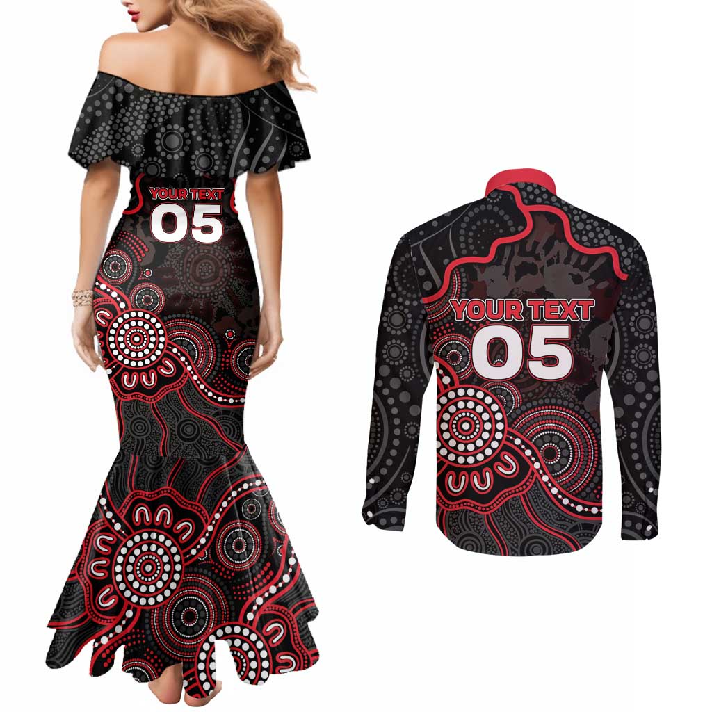 Custom Saints Football Couples Matching Mermaid Dress and Long Sleeve Button Shirt Aboriginal Dot Art Pattern