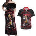 Custom Saints Football Couples Matching Off Shoulder Maxi Dress and Hawaiian Shirt Aboriginal Dot Art Pattern