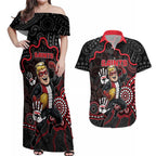 Custom Saints Football Couples Matching Off Shoulder Maxi Dress and Hawaiian Shirt Aboriginal Dot Art Pattern