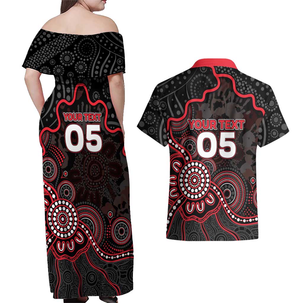 Custom Saints Football Couples Matching Off Shoulder Maxi Dress and Hawaiian Shirt Aboriginal Dot Art Pattern