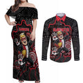 Custom Saints Football Couples Matching Off Shoulder Maxi Dress and Long Sleeve Button Shirt Aboriginal Dot Art Pattern