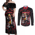 Custom Saints Football Couples Matching Off Shoulder Maxi Dress and Long Sleeve Button Shirt Aboriginal Dot Art Pattern