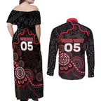 Custom Saints Football Couples Matching Off Shoulder Maxi Dress and Long Sleeve Button Shirt Aboriginal Dot Art Pattern