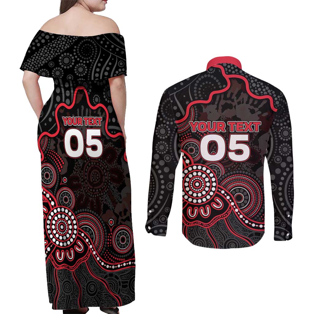 Custom Saints Football Couples Matching Off Shoulder Maxi Dress and Long Sleeve Button Shirt Aboriginal Dot Art Pattern