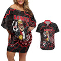 Custom Saints Football Couples Matching Off Shoulder Short Dress and Hawaiian Shirt Aboriginal Dot Art Pattern