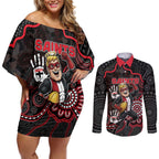 Custom Saints Football Couples Matching Off Shoulder Short Dress and Long Sleeve Button Shirt Aboriginal Dot Art Pattern
