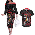 Custom Saints Football Couples Matching Off The Shoulder Long Sleeve Dress and Hawaiian Shirt Aboriginal Dot Art Pattern
