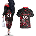 Custom Saints Football Couples Matching Off The Shoulder Long Sleeve Dress and Hawaiian Shirt Aboriginal Dot Art Pattern