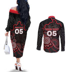 Custom Saints Football Couples Matching Off The Shoulder Long Sleeve Dress and Long Sleeve Button Shirt Aboriginal Dot Art Pattern