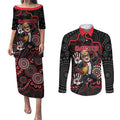 Custom Saints Football Couples Matching Puletasi and Long Sleeve Button Shirt Aboriginal Dot Art Pattern