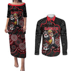 Custom Saints Football Couples Matching Puletasi and Long Sleeve Button Shirt Aboriginal Dot Art Pattern
