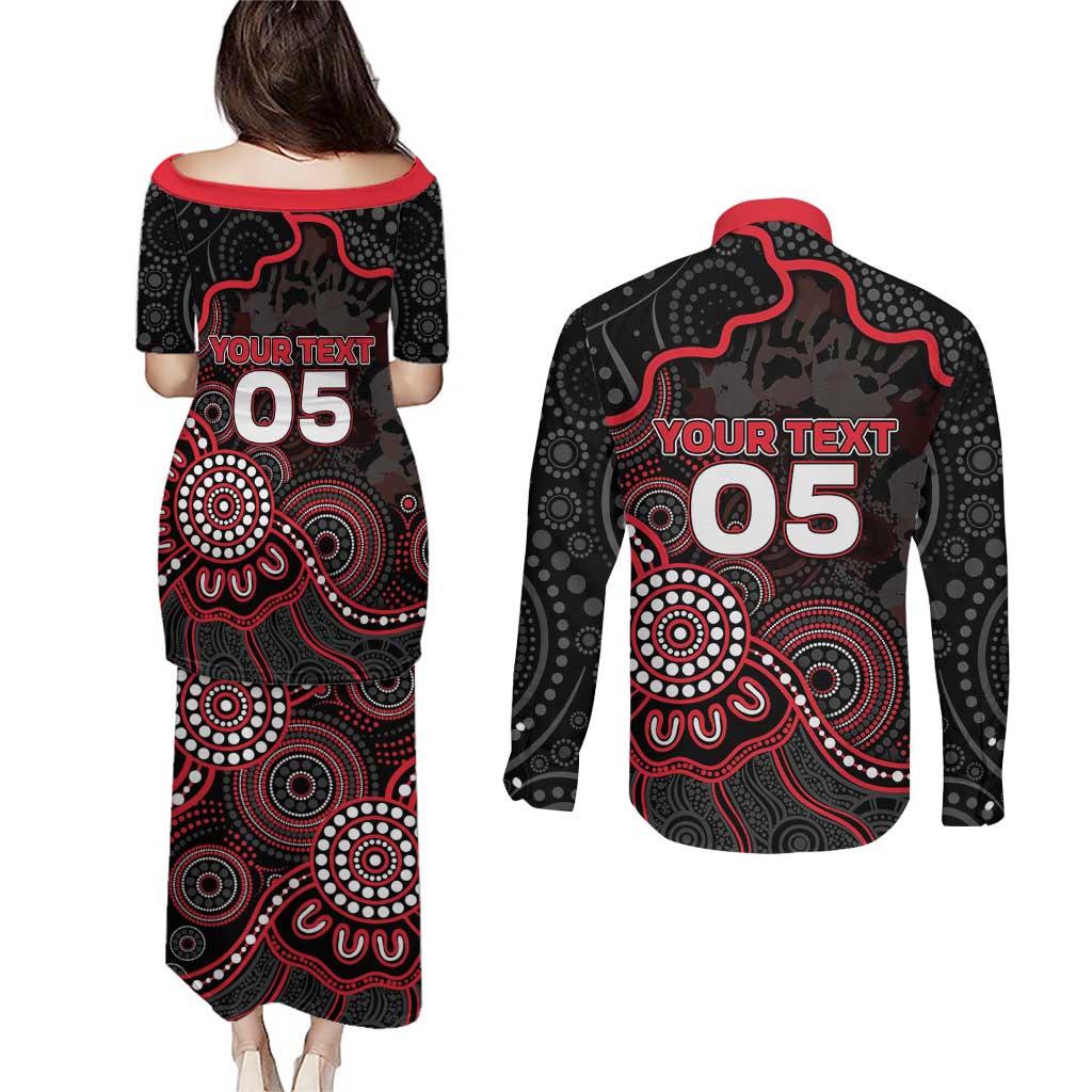 Custom Saints Football Couples Matching Puletasi and Long Sleeve Button Shirt Aboriginal Dot Art Pattern