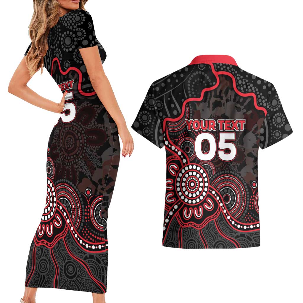 Custom Saints Football Couples Matching Short Sleeve Bodycon Dress and Hawaiian Shirt Aboriginal Dot Art Pattern