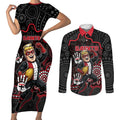 Custom Saints Football Couples Matching Short Sleeve Bodycon Dress and Long Sleeve Button Shirt Aboriginal Dot Art Pattern