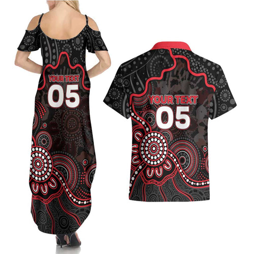 Custom Saints Football Couples Matching Summer Maxi Dress and Hawaiian Shirt Aboriginal Dot Art Pattern