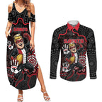 Custom Saints Football Couples Matching Summer Maxi Dress and Long Sleeve Button Shirt Aboriginal Dot Art Pattern