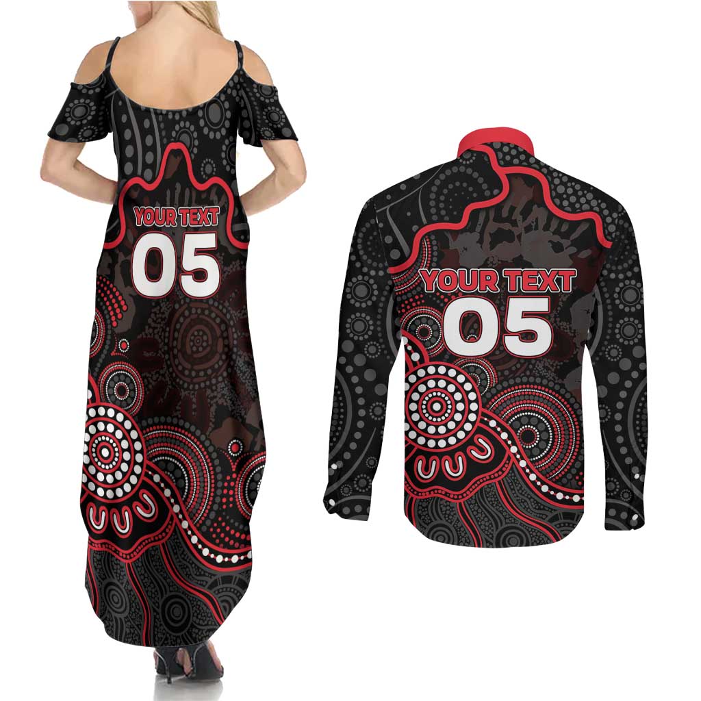Custom Saints Football Couples Matching Summer Maxi Dress and Long Sleeve Button Shirt Aboriginal Dot Art Pattern
