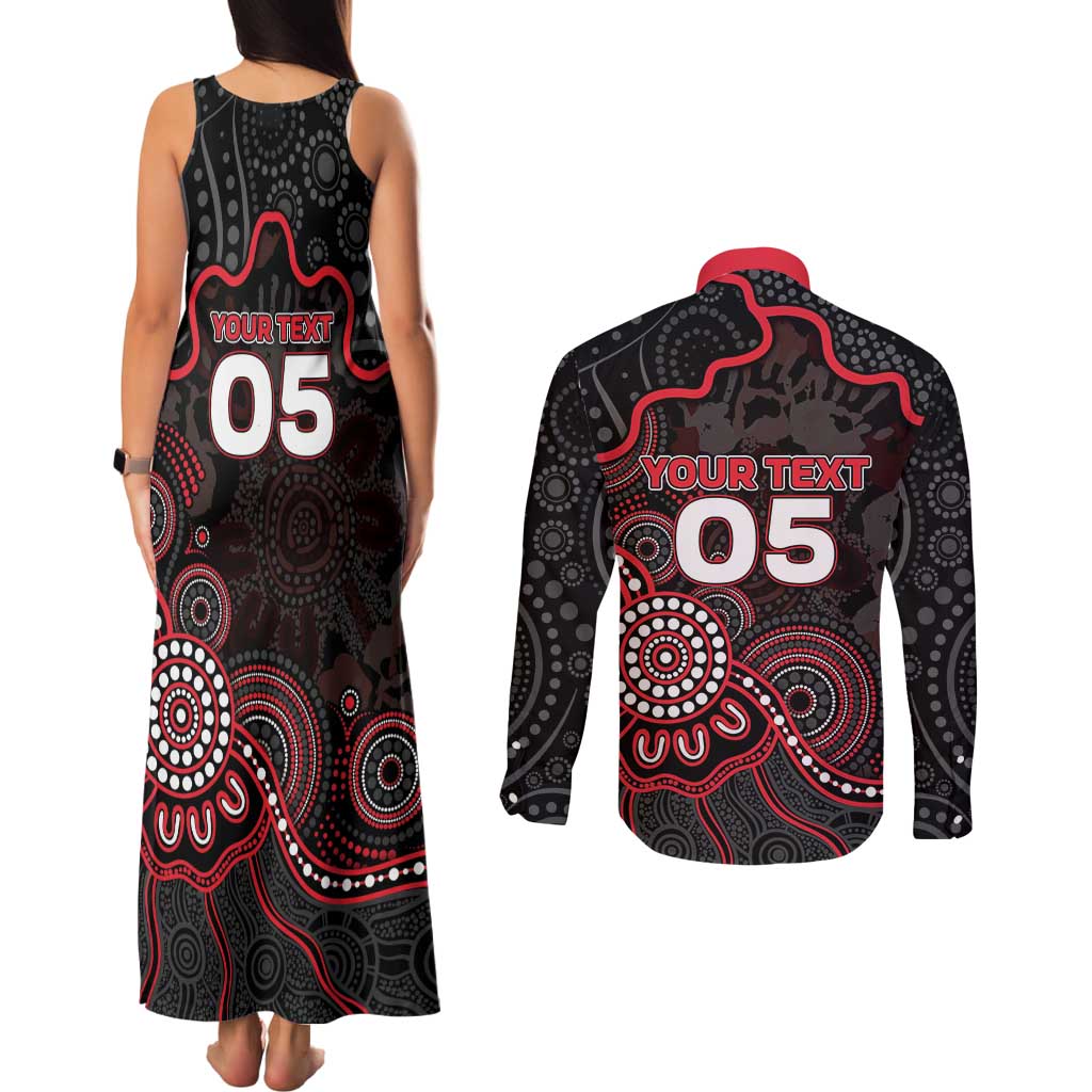 Custom Saints Football Couples Matching Tank Maxi Dress and Long Sleeve Button Shirt Aboriginal Dot Art Pattern