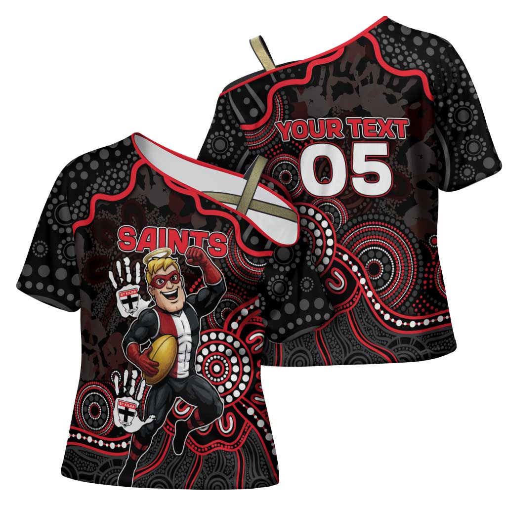 Custom Saints Football Cross Shoulder Shirt Aboriginal Dot Art Pattern