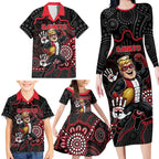 Custom Saints Football Family Matching Long Sleeve Bodycon Dress and Hawaiian Shirt Aboriginal Dot Art Pattern