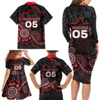 Custom Saints Football Family Matching Long Sleeve Bodycon Dress and Hawaiian Shirt Aboriginal Dot Art Pattern