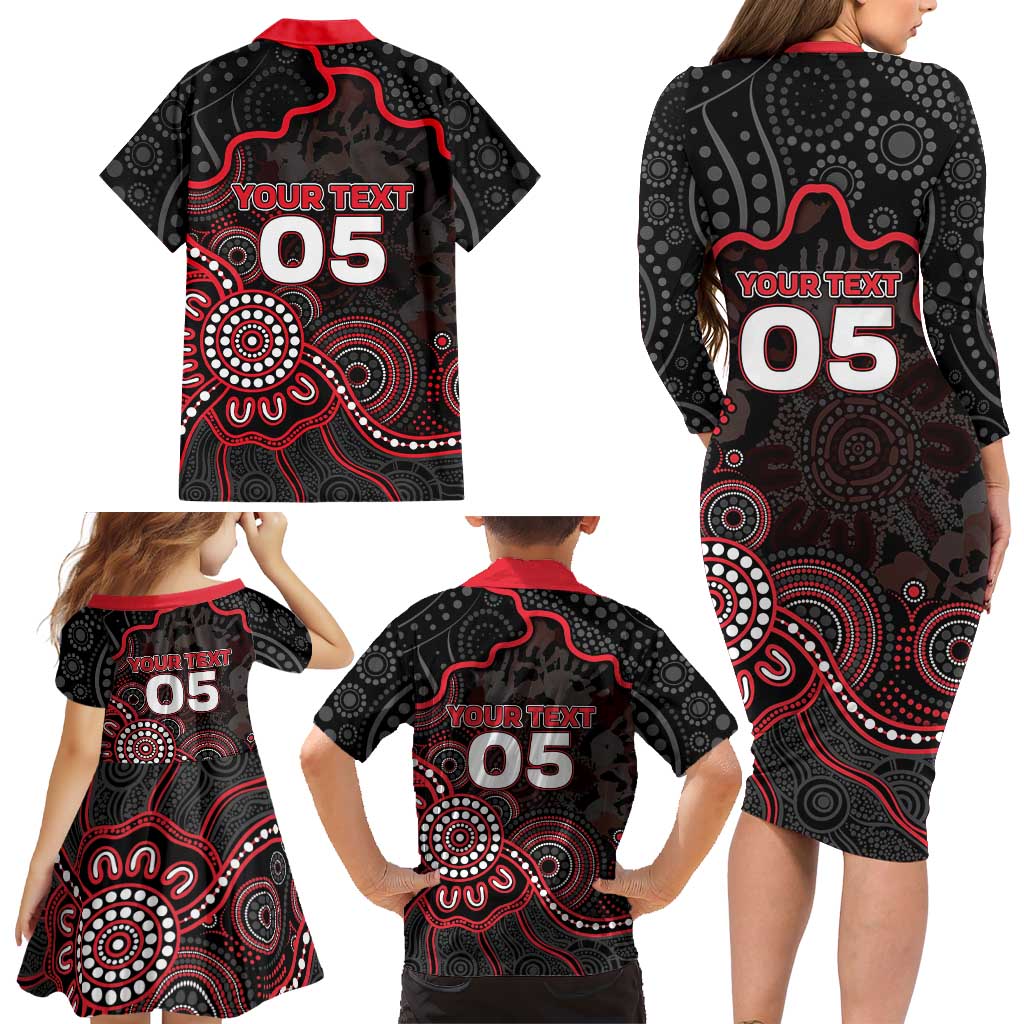 Custom Saints Football Family Matching Long Sleeve Bodycon Dress and Hawaiian Shirt Aboriginal Dot Art Pattern