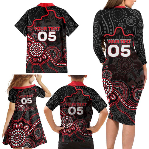 Custom Saints Football Family Matching Long Sleeve Bodycon Dress and Hawaiian Shirt Aboriginal Dot Art Pattern