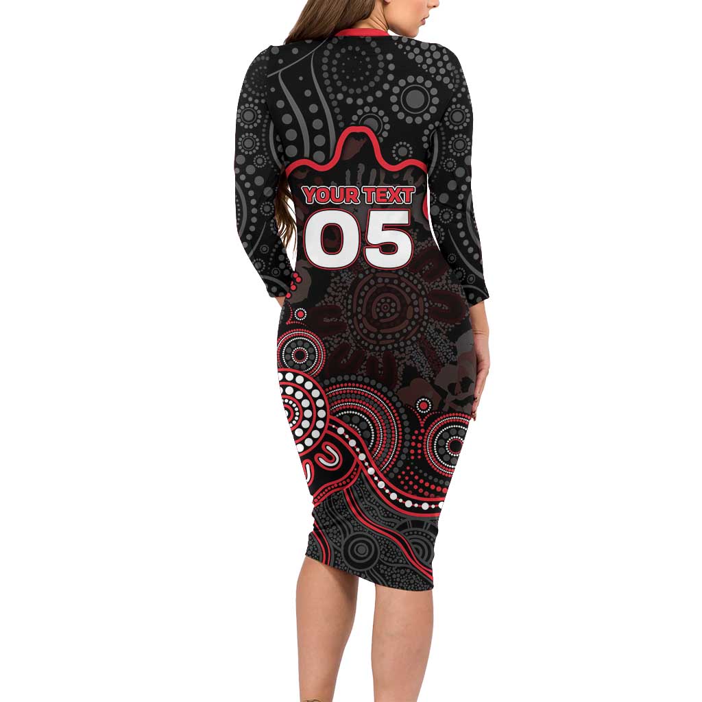 Custom Saints Football Family Matching Long Sleeve Bodycon Dress and Hawaiian Shirt Aboriginal Dot Art Pattern