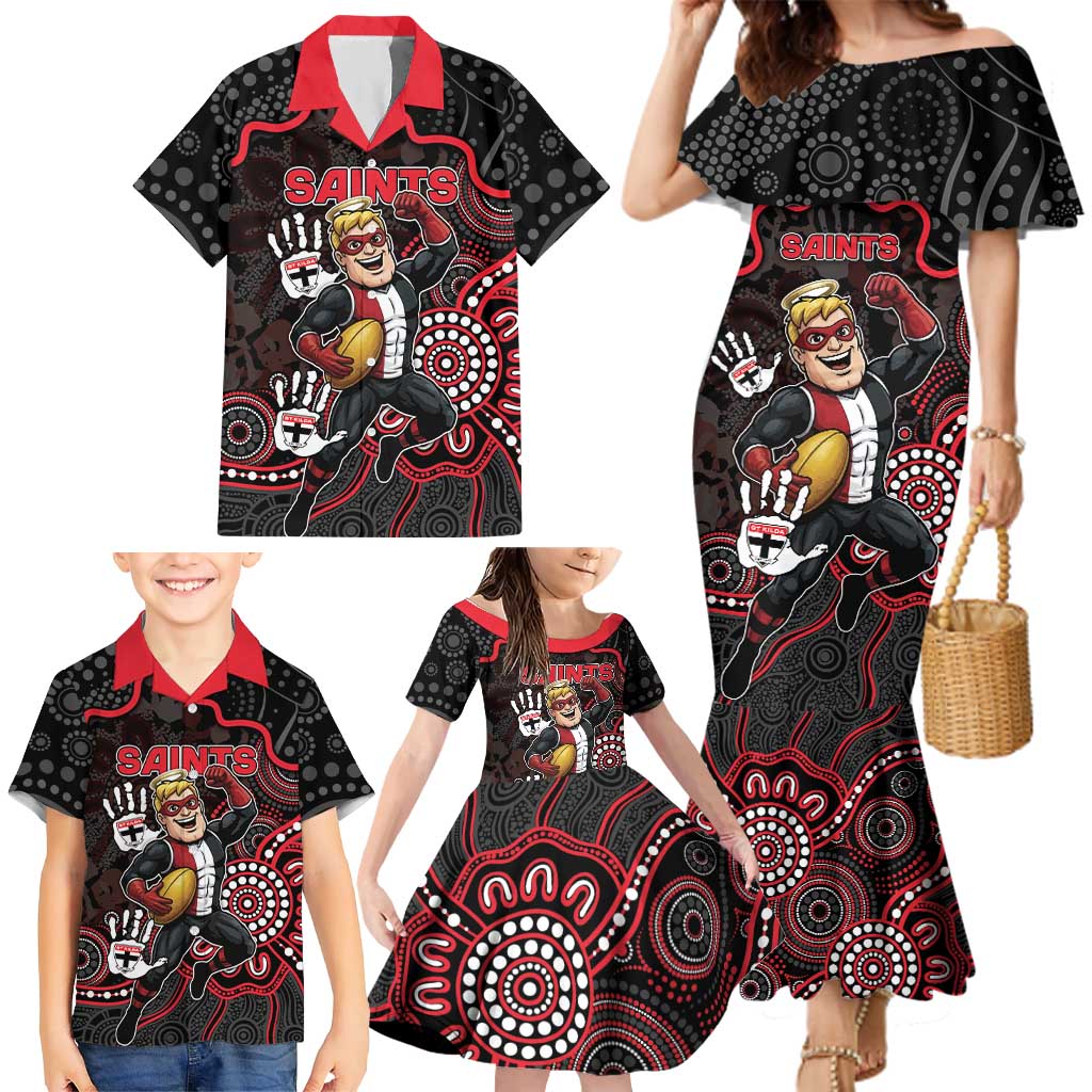 Custom Saints Football Family Matching Mermaid Dress and Hawaiian Shirt Aboriginal Dot Art Pattern