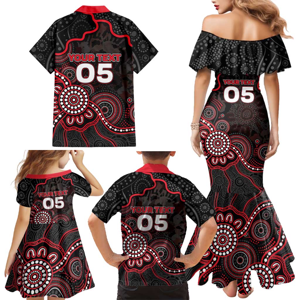 Custom Saints Football Family Matching Mermaid Dress and Hawaiian Shirt Aboriginal Dot Art Pattern