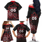 Custom Saints Football Family Matching Off The Shoulder Long Sleeve Dress and Hawaiian Shirt Aboriginal Dot Art Pattern