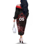 Custom Saints Football Family Matching Off The Shoulder Long Sleeve Dress and Hawaiian Shirt Aboriginal Dot Art Pattern