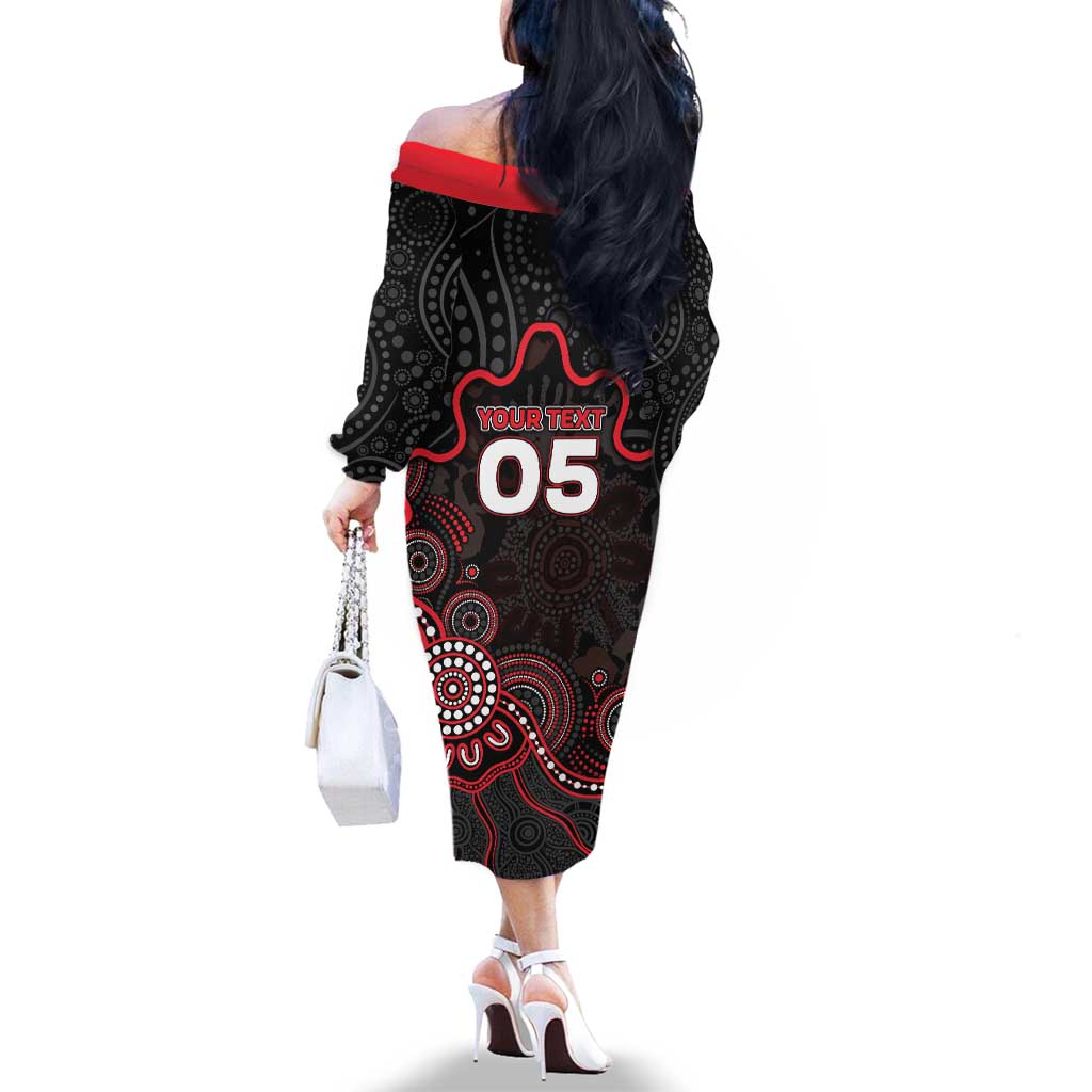 Custom Saints Football Family Matching Off The Shoulder Long Sleeve Dress and Hawaiian Shirt Aboriginal Dot Art Pattern