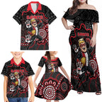 Custom Saints Football Family Matching Off Shoulder Maxi Dress and Hawaiian Shirt Aboriginal Dot Art Pattern