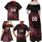 Custom Saints Football Family Matching Off Shoulder Maxi Dress and Hawaiian Shirt Aboriginal Dot Art Pattern