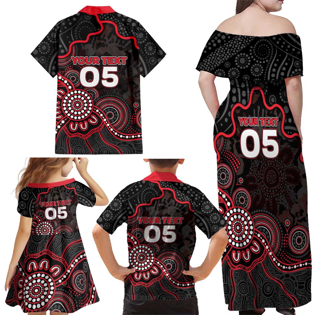 Custom Saints Football Family Matching Off Shoulder Maxi Dress and Hawaiian Shirt Aboriginal Dot Art Pattern