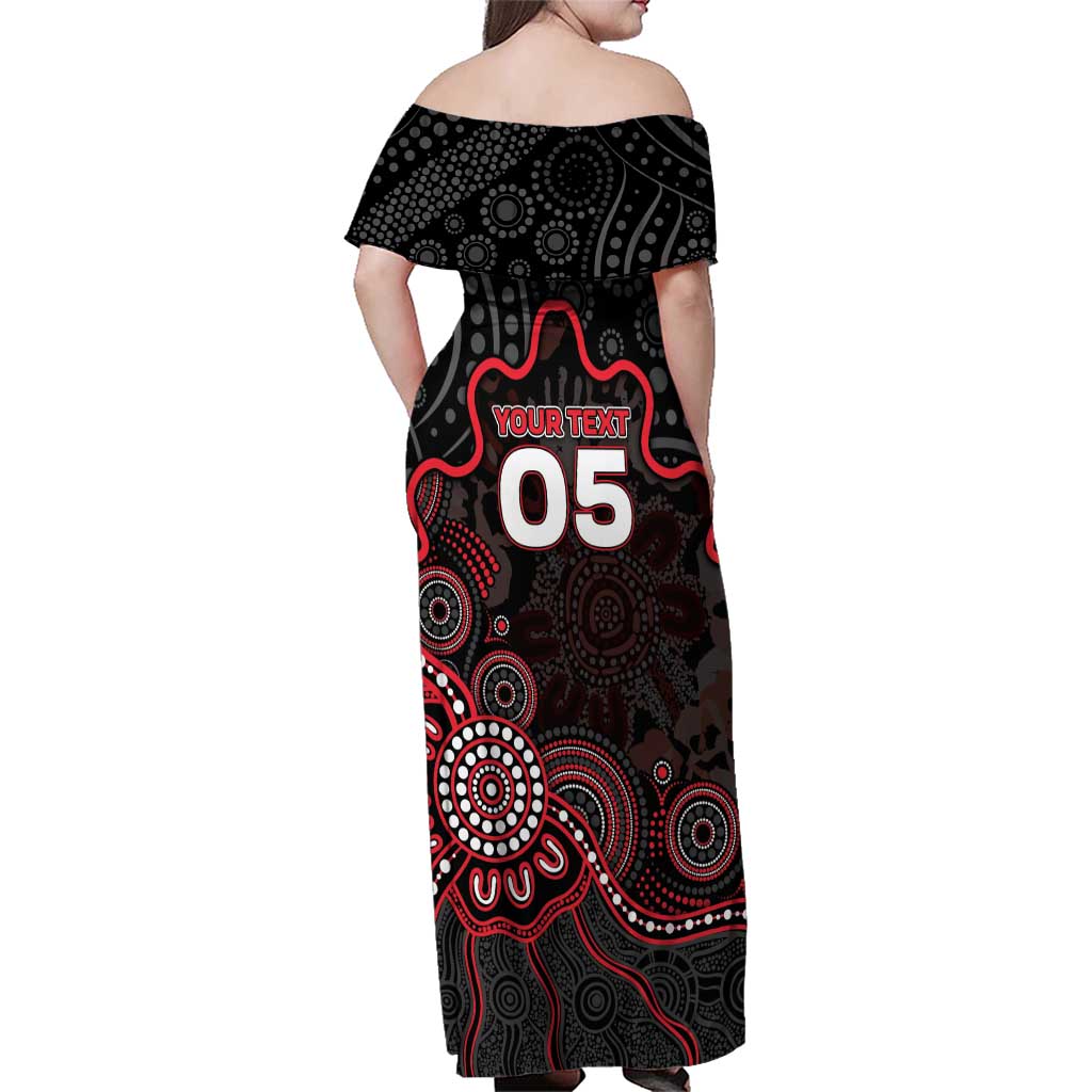 Custom Saints Football Family Matching Off Shoulder Maxi Dress and Hawaiian Shirt Aboriginal Dot Art Pattern