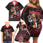 Custom Saints Football Family Matching Off Shoulder Short Dress and Hawaiian Shirt Aboriginal Dot Art Pattern