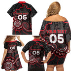 Custom Saints Football Family Matching Off Shoulder Short Dress and Hawaiian Shirt Aboriginal Dot Art Pattern