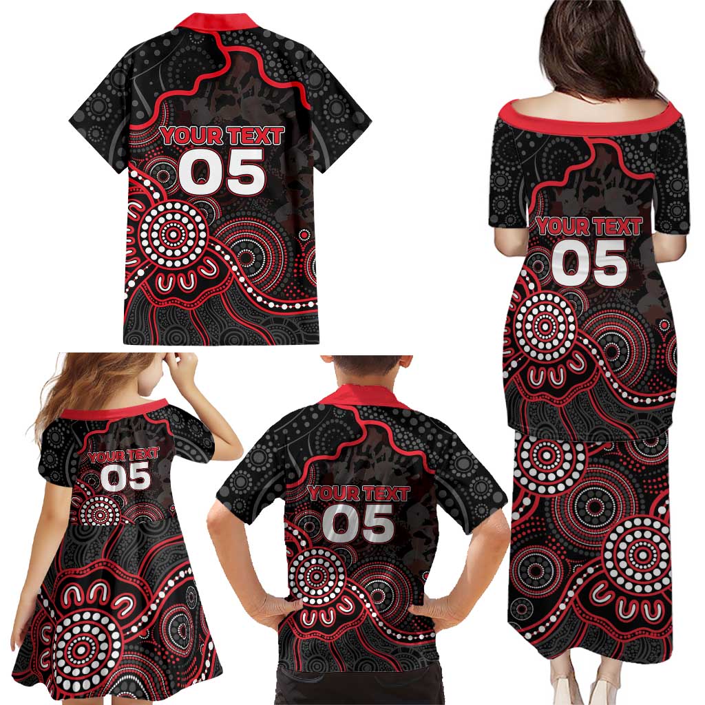 Custom Saints Football Family Matching Puletasi and Hawaiian Shirt Aboriginal Dot Art Pattern
