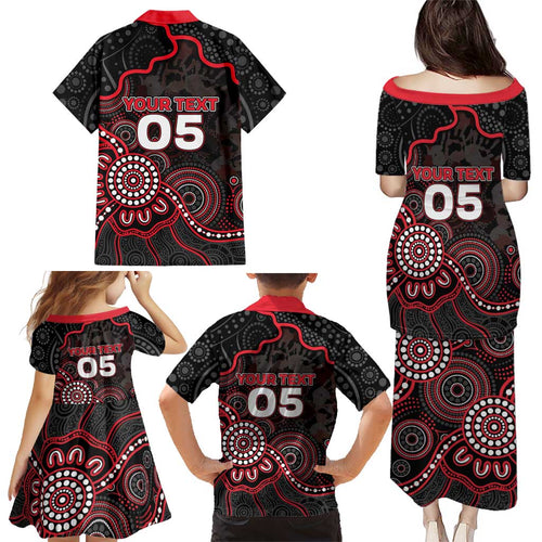 Custom Saints Football Family Matching Puletasi and Hawaiian Shirt Aboriginal Dot Art Pattern