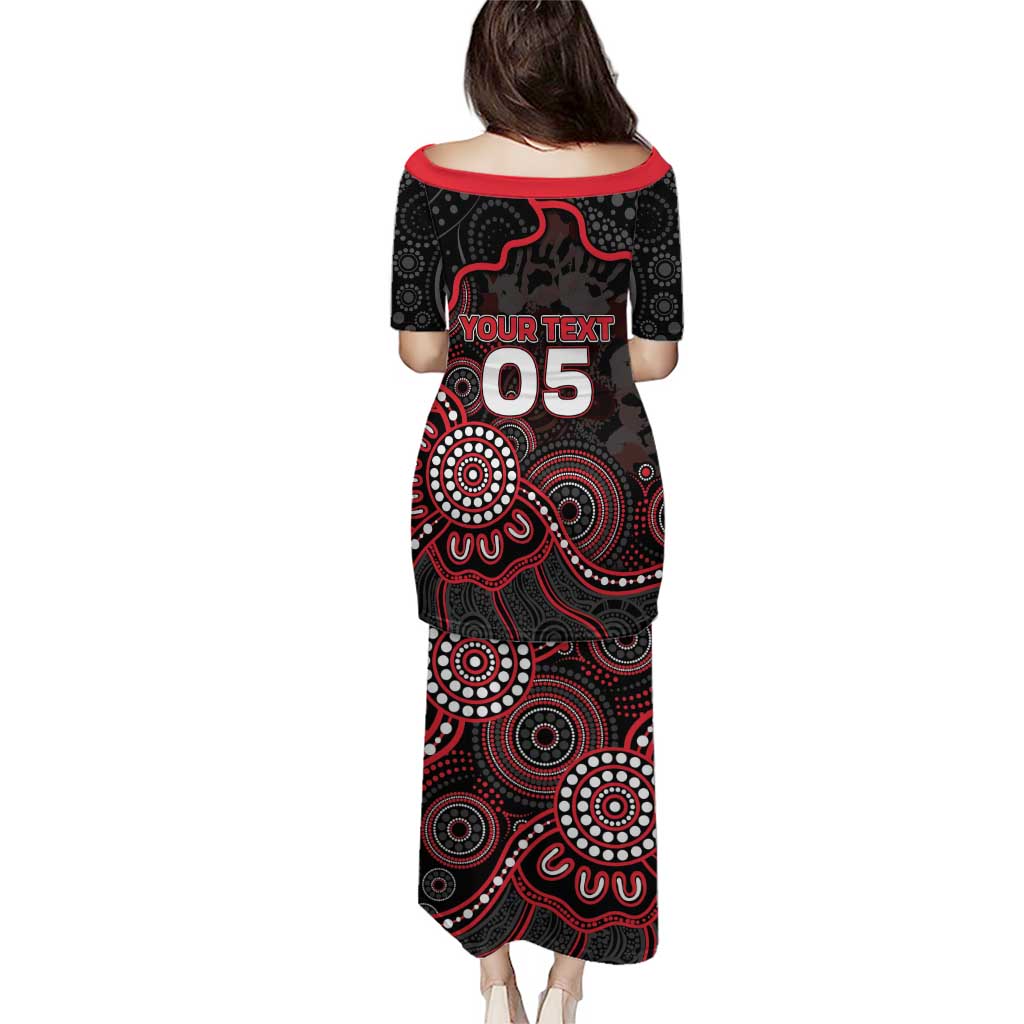 Custom Saints Football Family Matching Puletasi and Hawaiian Shirt Aboriginal Dot Art Pattern