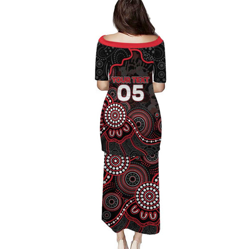 Custom Saints Football Family Matching Puletasi and Hawaiian Shirt Aboriginal Dot Art Pattern
