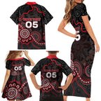 Custom Saints Football Family Matching Short Sleeve Bodycon Dress and Hawaiian Shirt Aboriginal Dot Art Pattern