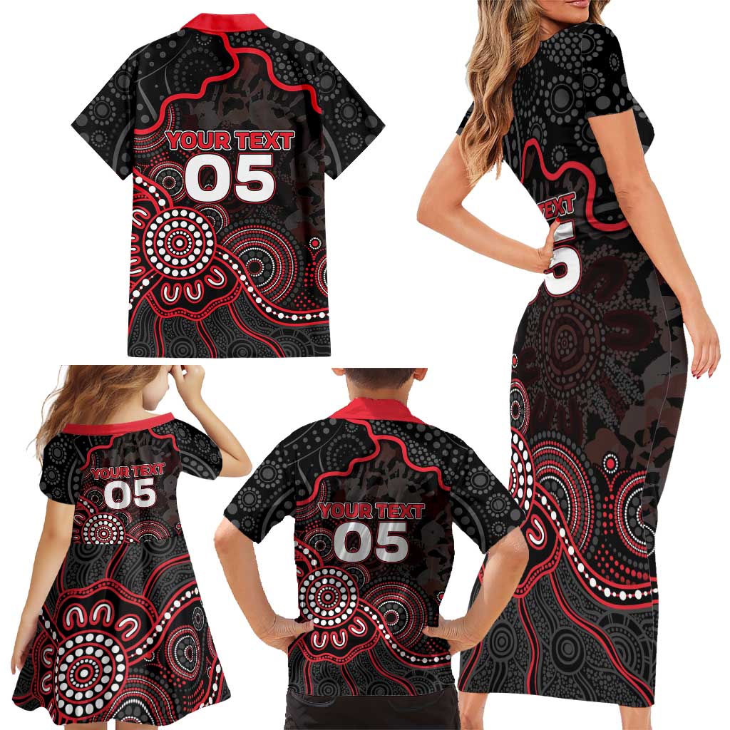 Custom Saints Football Family Matching Short Sleeve Bodycon Dress and Hawaiian Shirt Aboriginal Dot Art Pattern