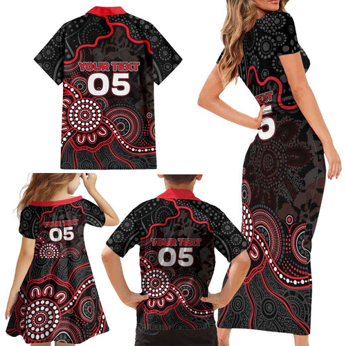 Custom Saints Football Family Matching Short Sleeve Bodycon Dress and Hawaiian Shirt Aboriginal Dot Art Pattern