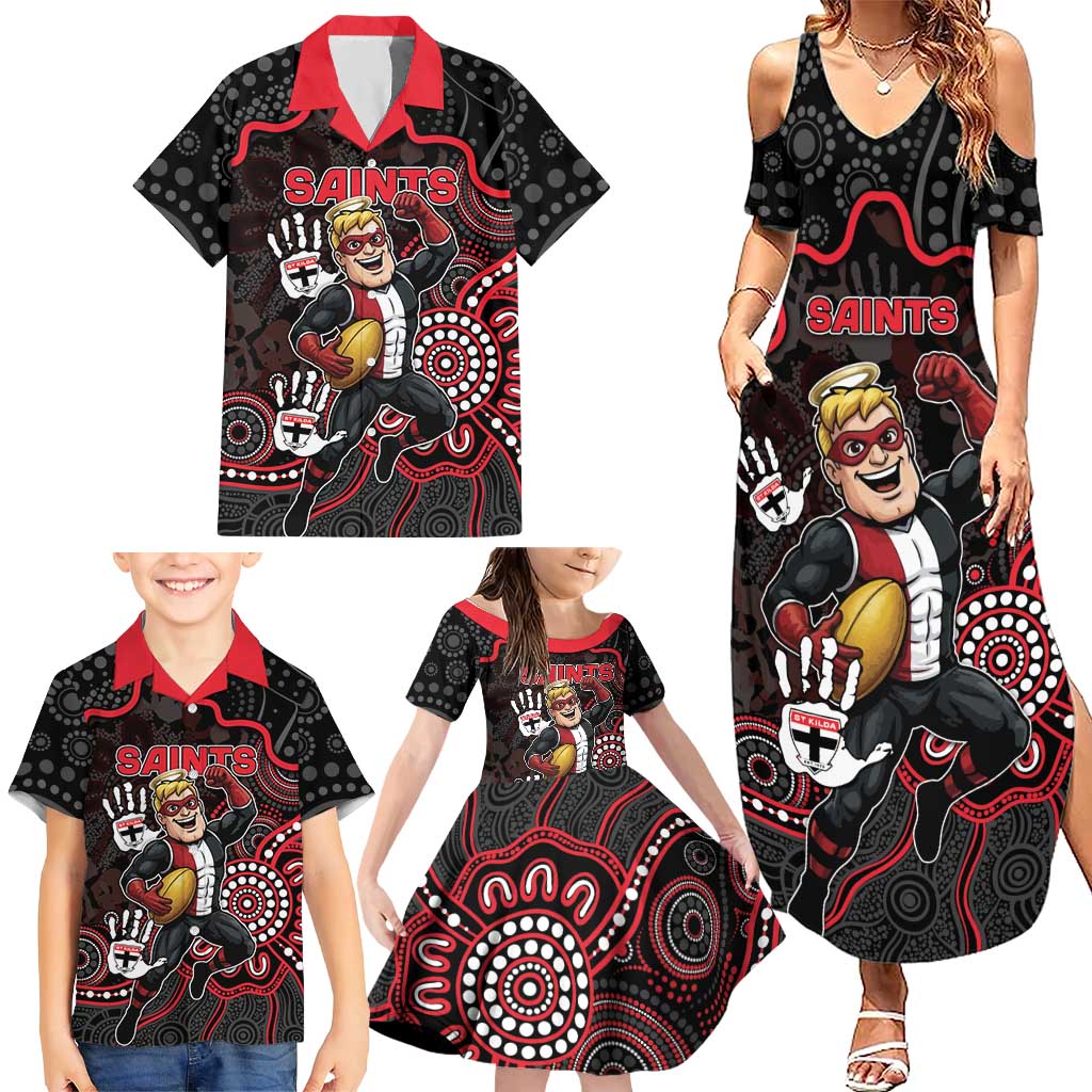 Custom Saints Football Family Matching Summer Maxi Dress and Hawaiian Shirt Aboriginal Dot Art Pattern